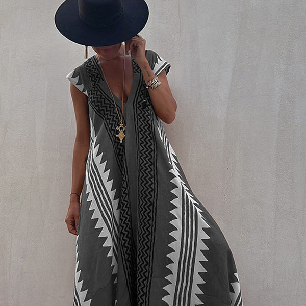 Damen-Maxikleid in A-Linie mit Ethno-Print