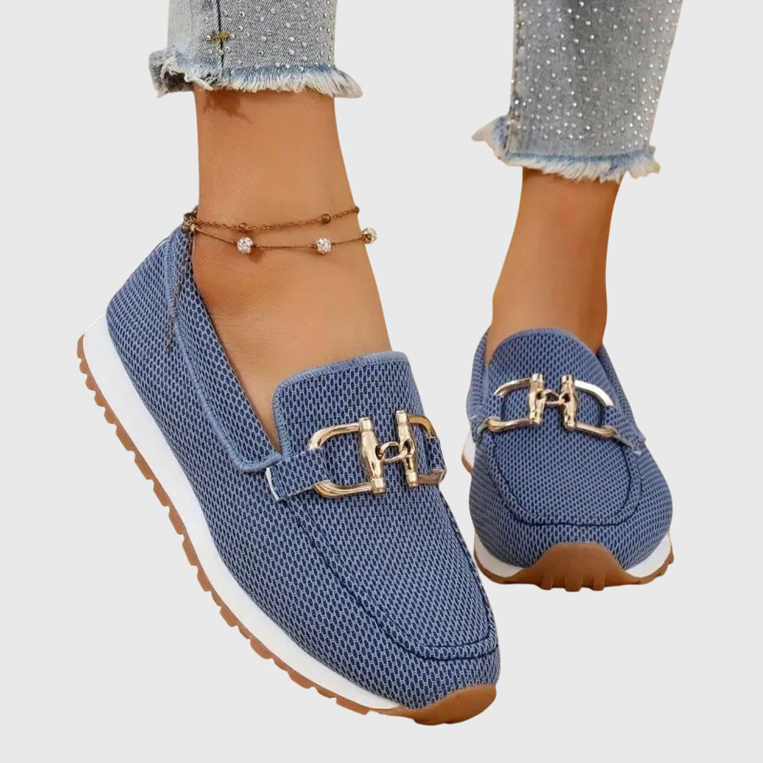 Britta – Women Metal Accent Slip On Loafers - Image 1