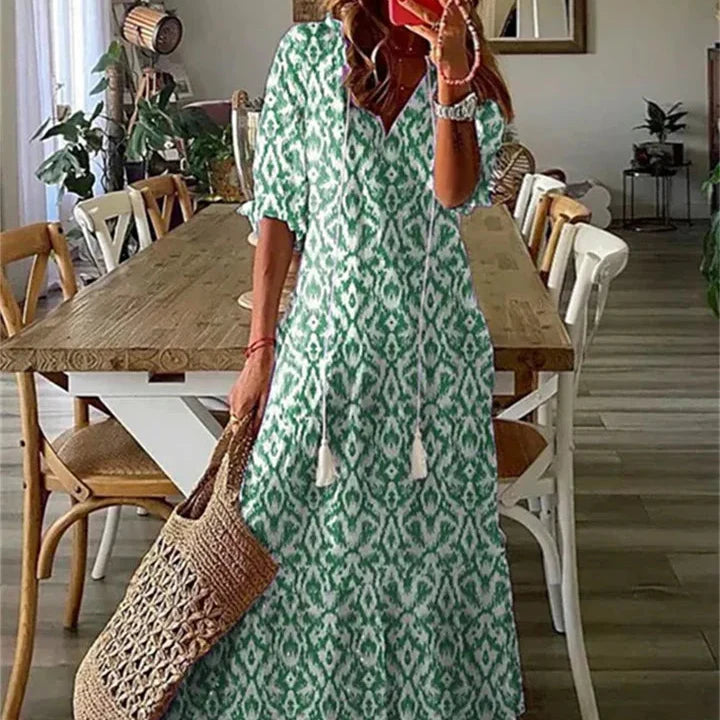 Damen-Maxikleid mit Blumenmuster und V-Ausschnitt