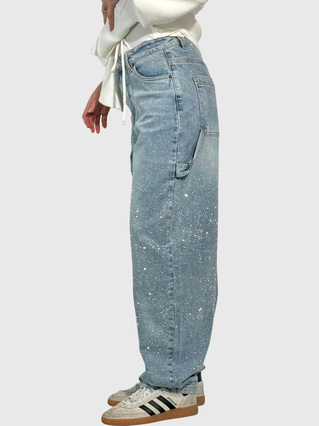 Greta | Damen Glänzende Diamant Denim Hose