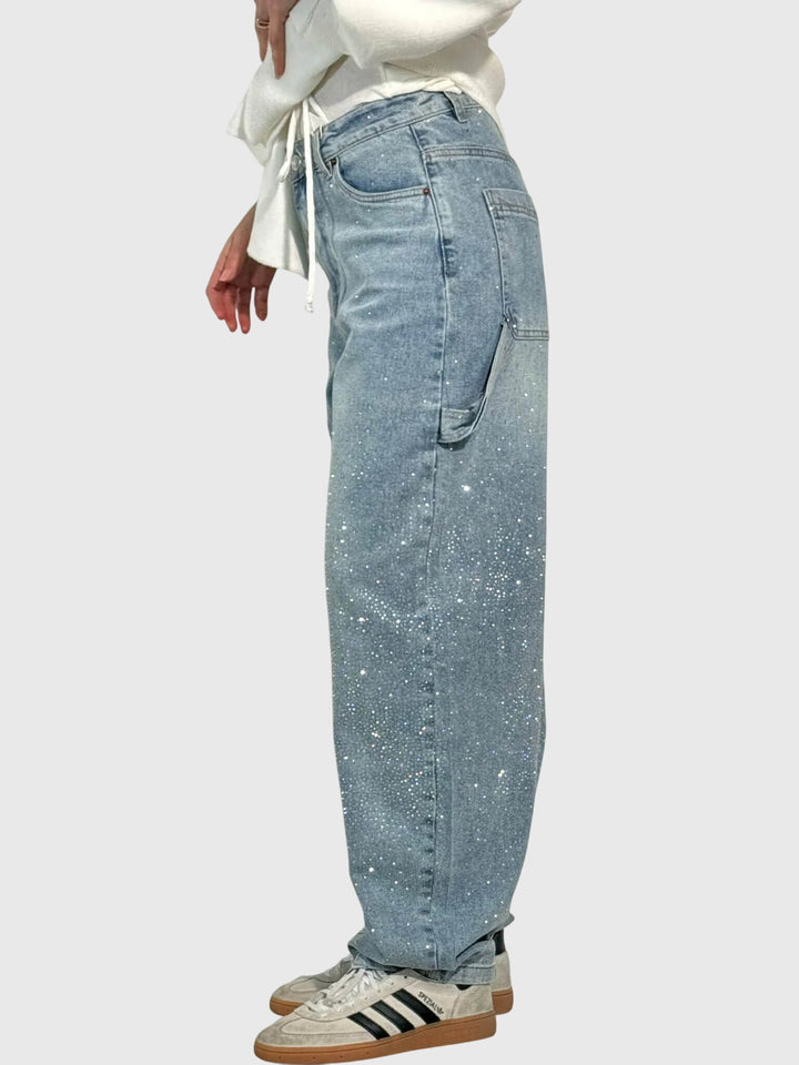 Greta | Damen Glänzende Diamant Denim Hose