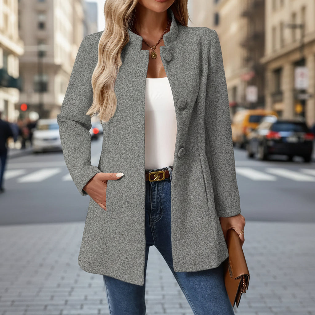 Übergangsjacke elegant für Damen – Stehkragen mit Knopfleiste