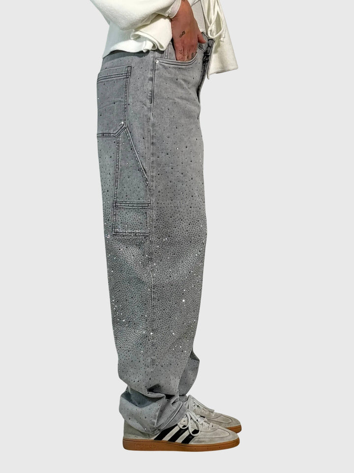 Greta | Damen Glänzende Diamant Denim Hose