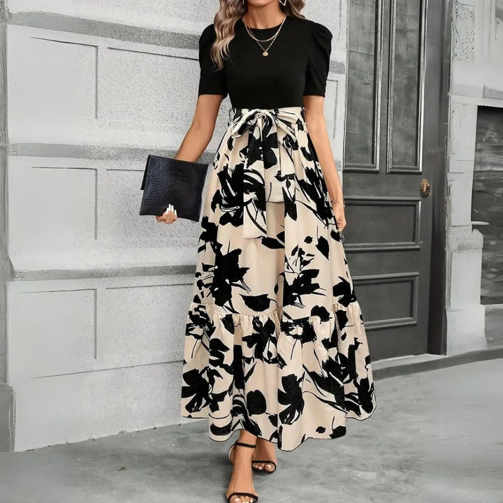 Damen-Maxikleid mit Blumenmuster und Schleifengürtel
