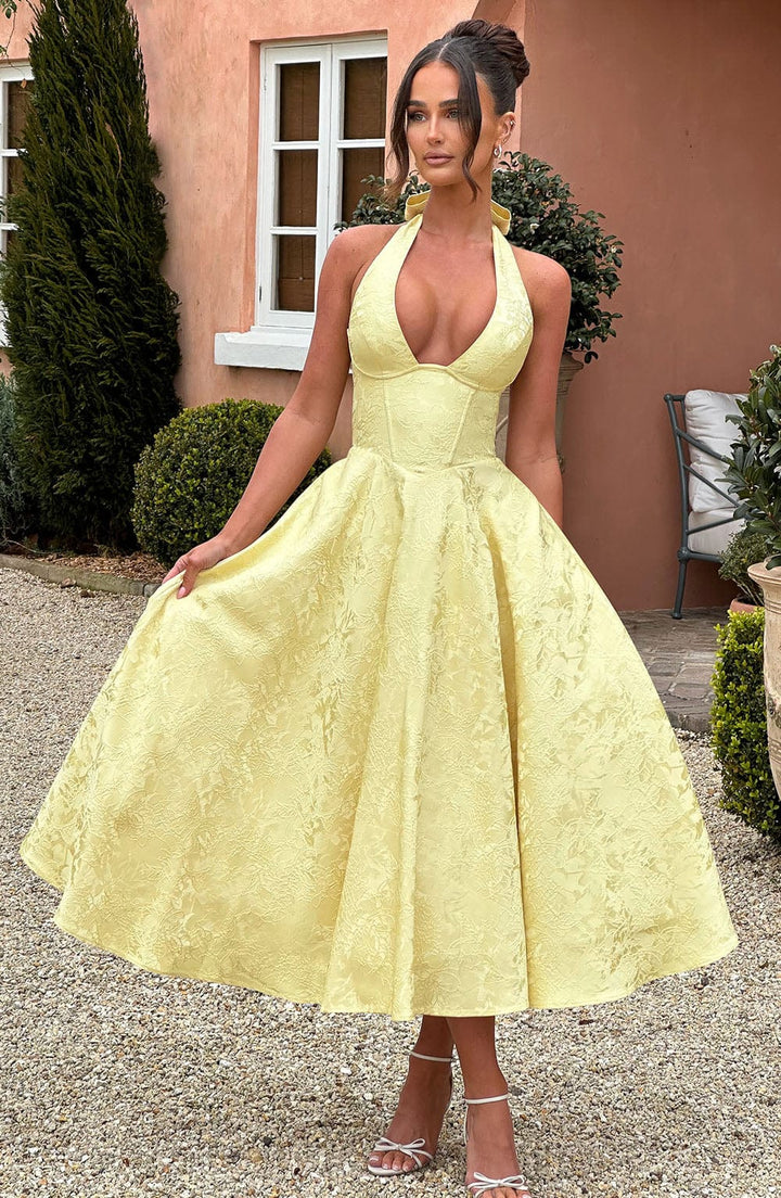 Kerstin | Damen Halter Midi Kleid für Hochzeitsgäste