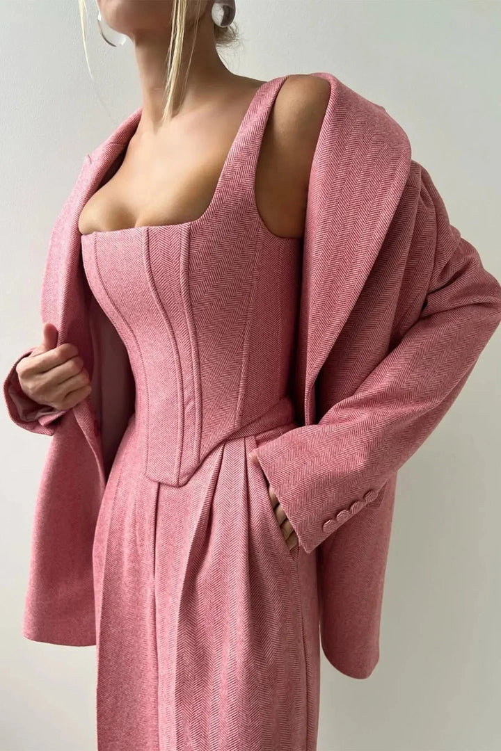 3-teiliges, tailliertes Set für Damen: Oberteil, Rock und Blazer