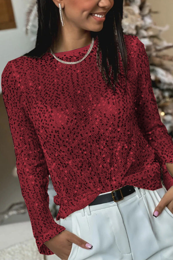 Damen-Paillettenbluse mit geradem Schnitt und langen Ärmeln