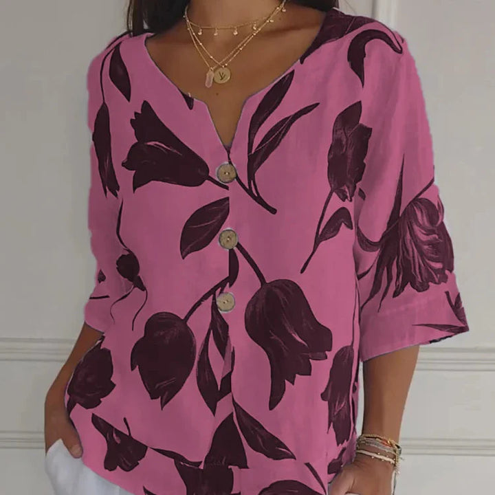 Lara Blumen V-Ausschnitt Bluse Damen | Elegant & Bequem