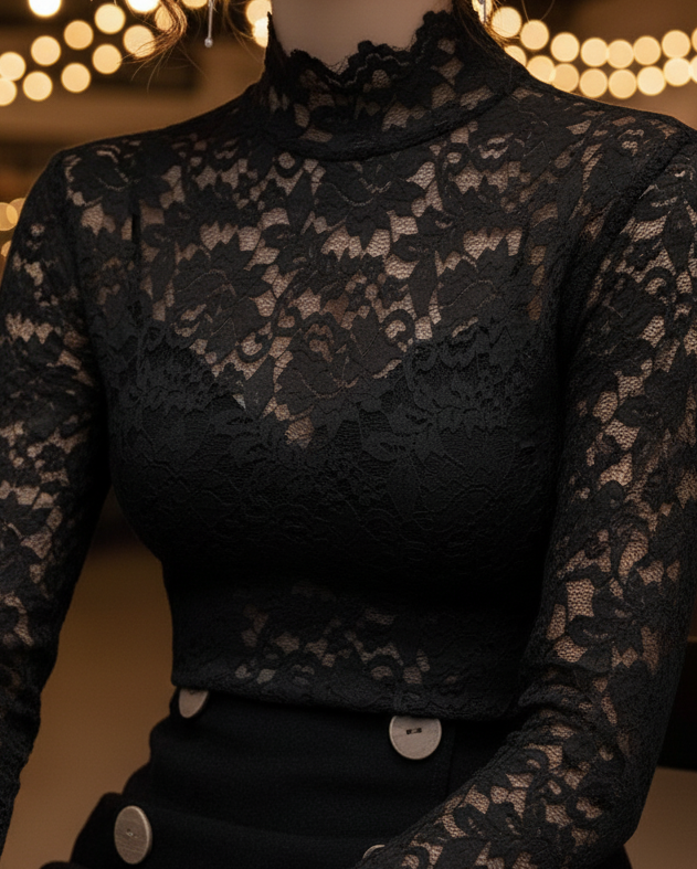 Julia | Damen Frühlings-Spitzenbluse mit Stehkragen