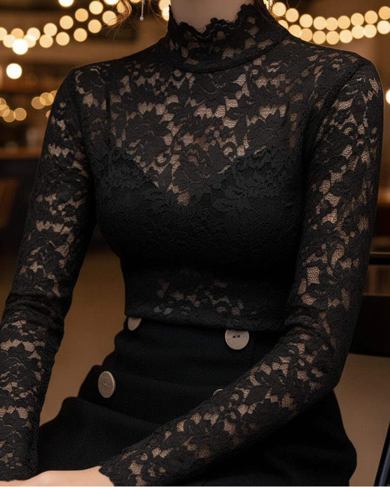 Julia | Damen Frühlings-Spitzenbluse mit Stehkragen