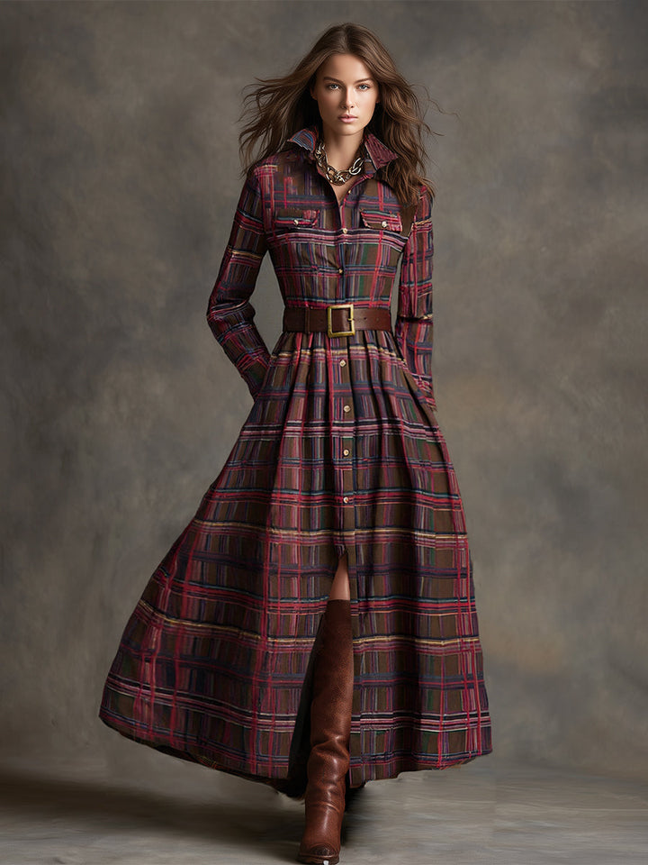 Helena – Kariertes Maxi-Hemdkleid