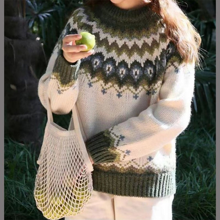 Karin | Damen Stylischer Winterpullover mit Print für den Alltag