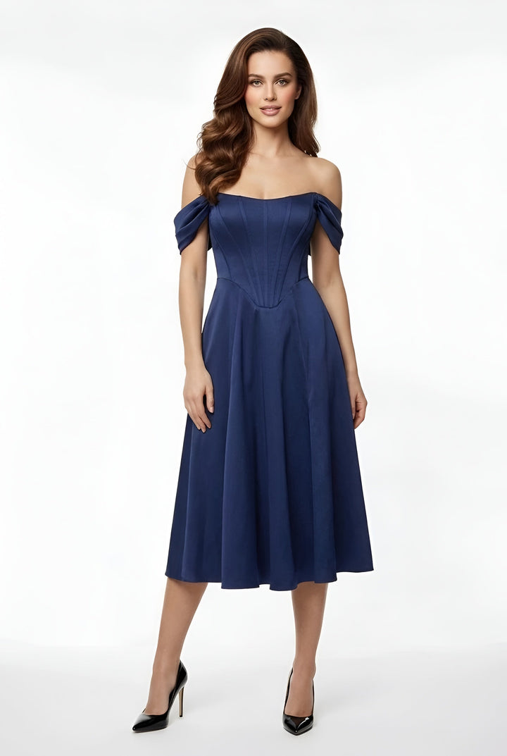Franziska – Elegant off shoulder party dress midi with slit for Women - Image 5