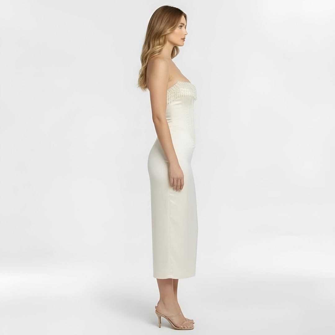 Brigitte – Elegant strapless fitted corset midi dress for Women - Image 2