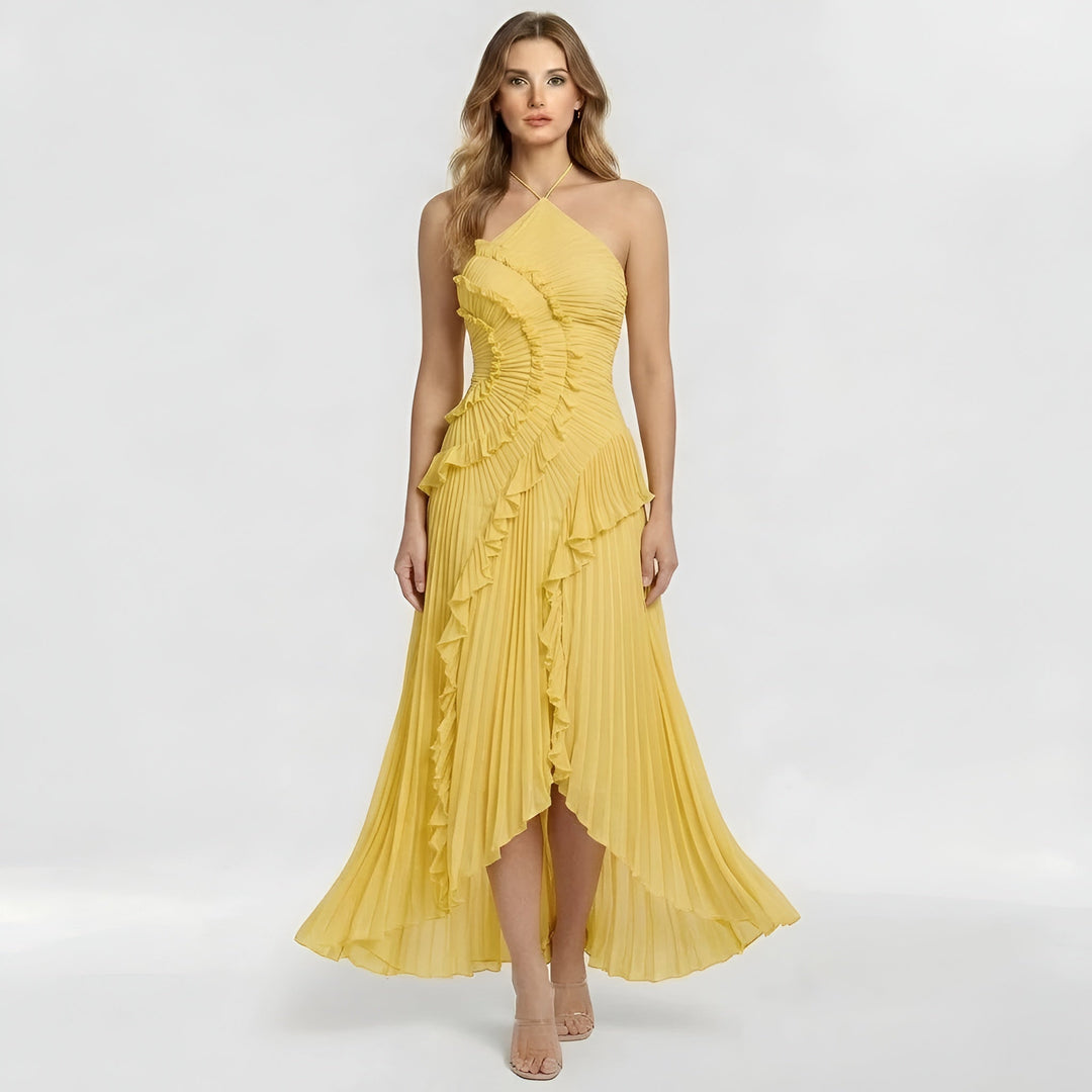 Ingrid – Elegant long dress with ruffles and pleats for Women - Image 5