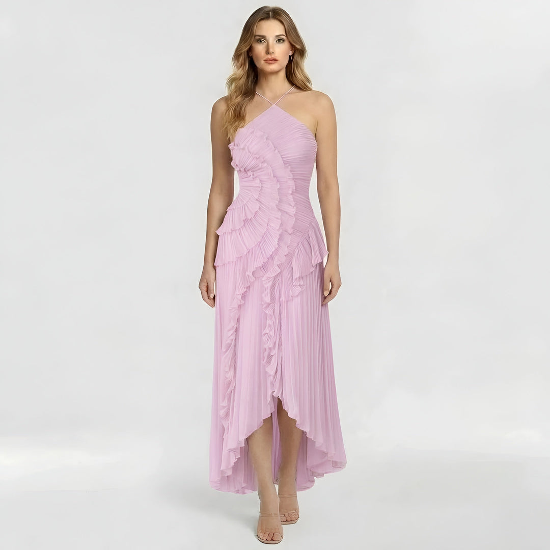 Ingrid – Elegant long dress with ruffles and pleats for Women - Image 6