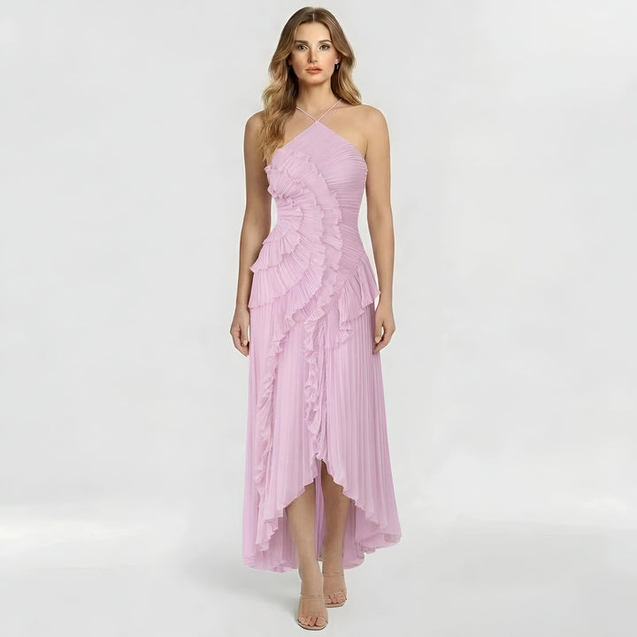 Ingrid – Elegant long dress with ruffles and pleats for Women - Image 6