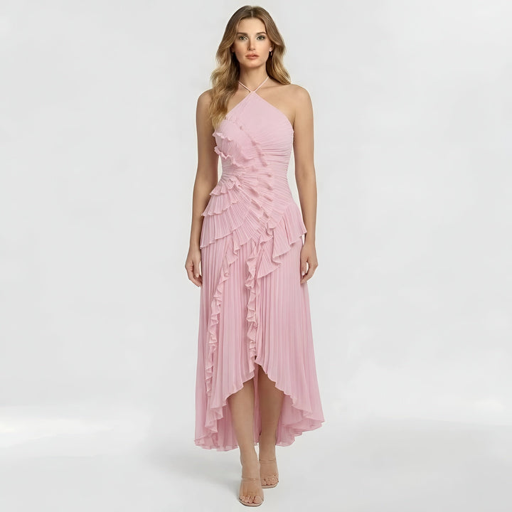 Ingrid – Elegant long dress with ruffles and pleats for Women - Image 4