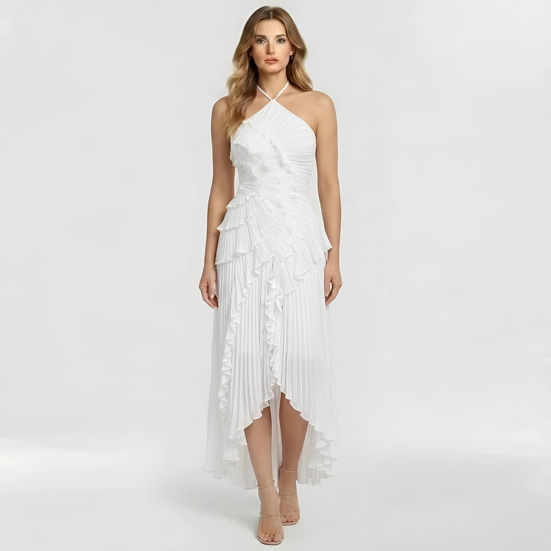 Ingrid – Elegant long dress with ruffles and pleats for Women - Image 1