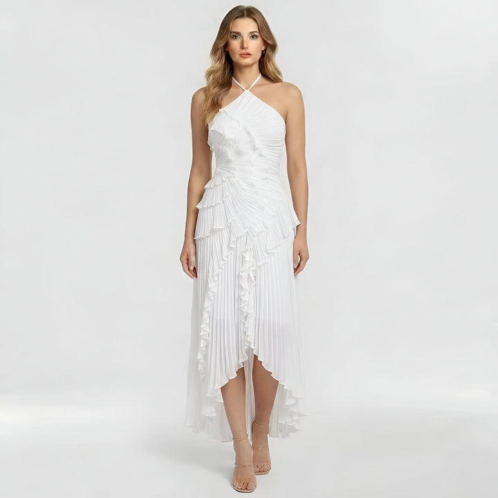 Ingrid – Elegant long dress with ruffles and pleats for Women - Image 1