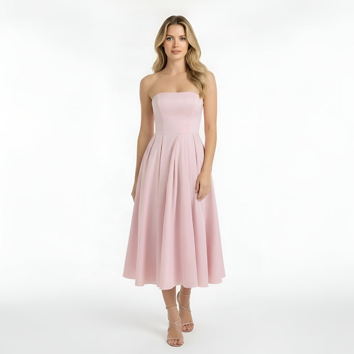 Gisela – Elegant strapless midi dress with full skirt for Women - Image 5