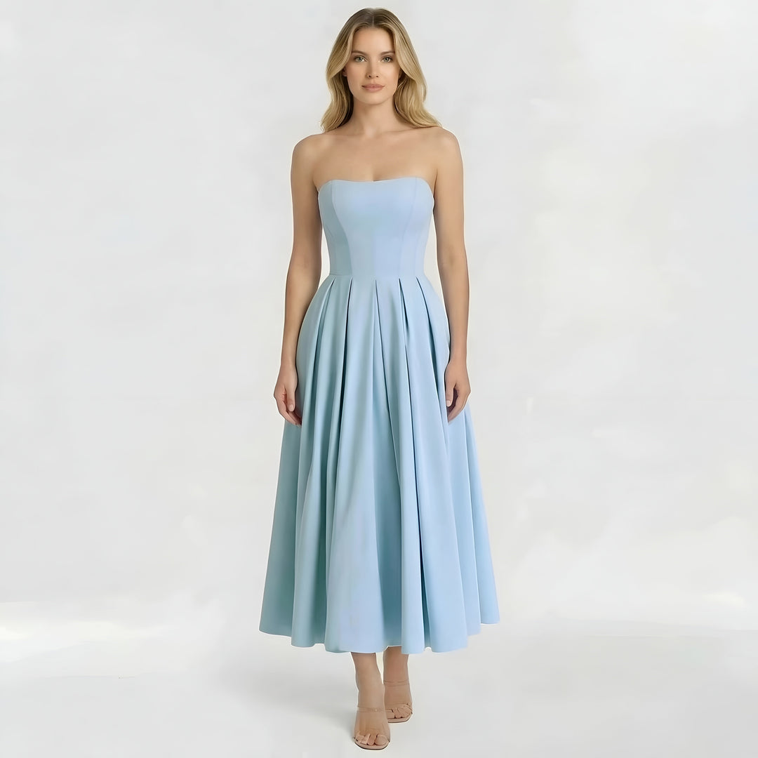 Gisela – Elegant strapless midi dress with full skirt for Women - Image 4