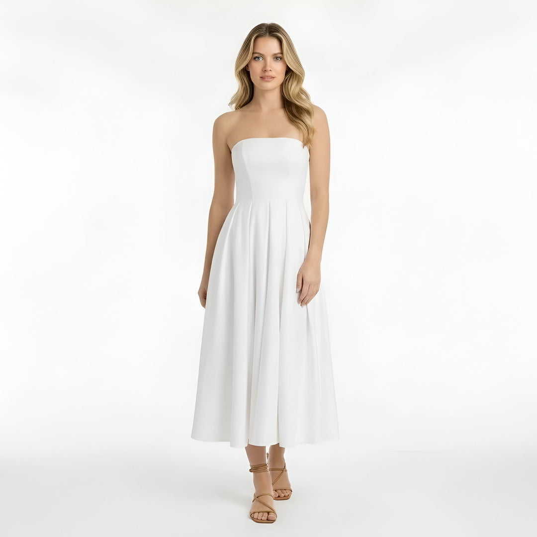 Gisela – Elegant strapless midi dress with full skirt for Women - Image 7