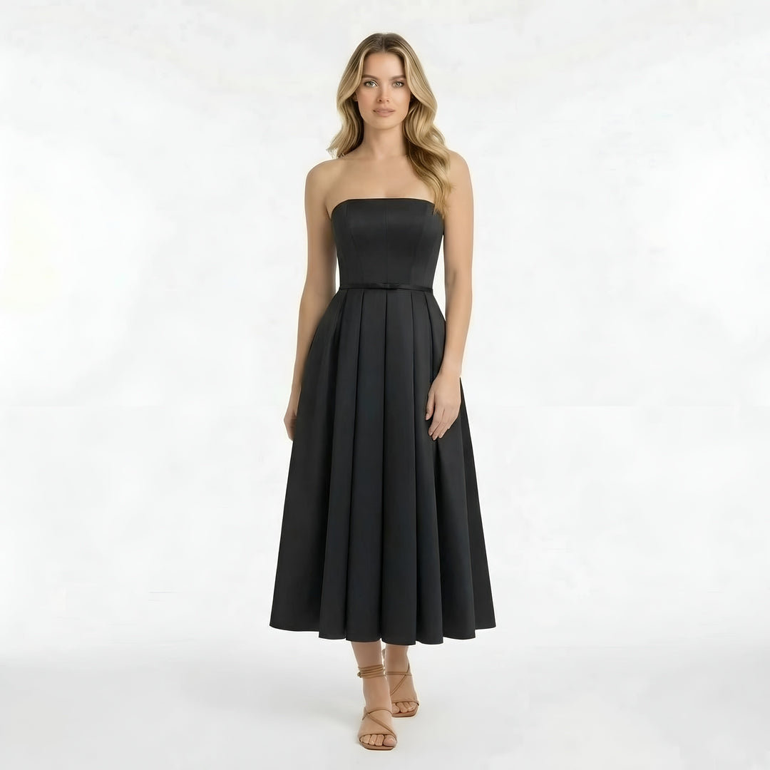 Gisela – Elegant strapless midi dress with full skirt for Women - Image 1