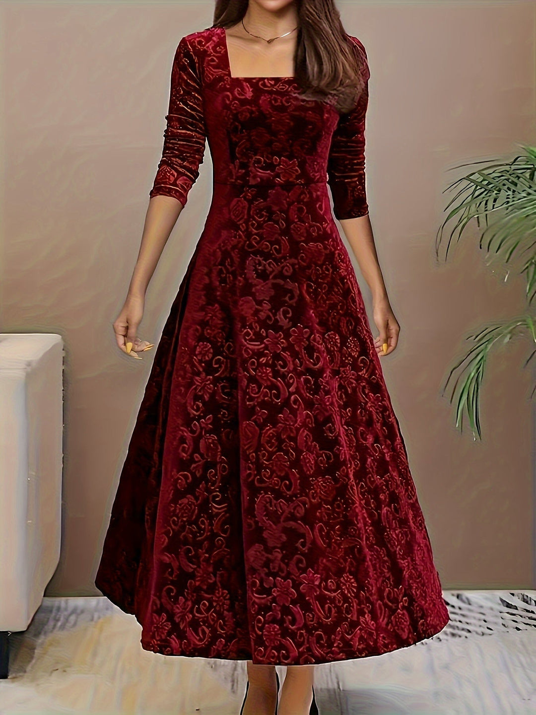 Karin | Damen florales Samt-Kleid für formelle Anlässe