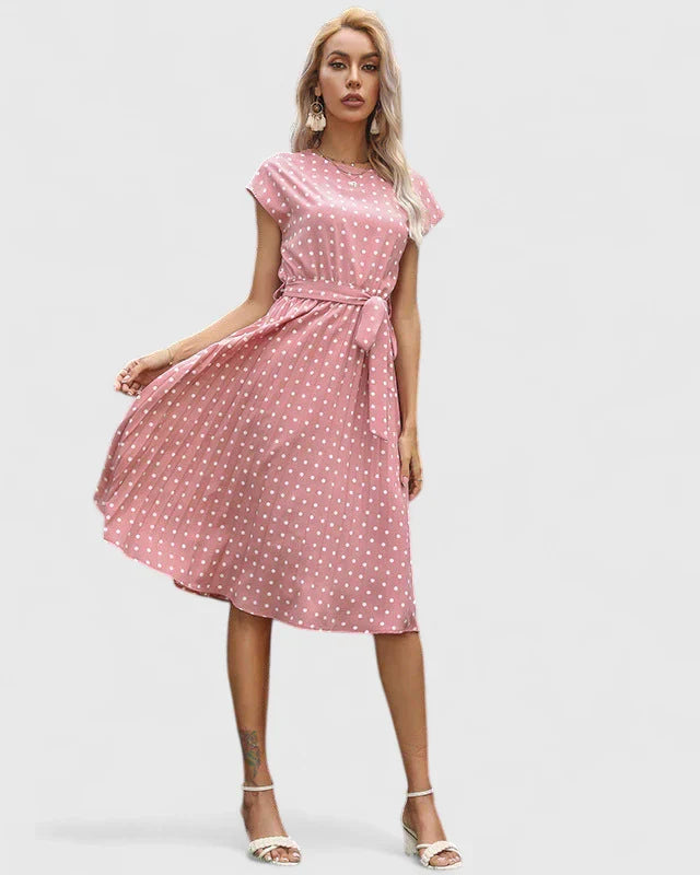 Veronika | Damen Midikleid mit Kurzärmeln und Faltenrock