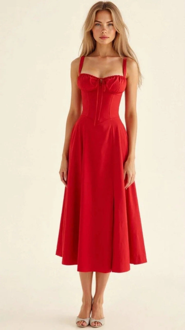 Elegantes Sommerkleid Damen mit Spaghettiträgern | Midi