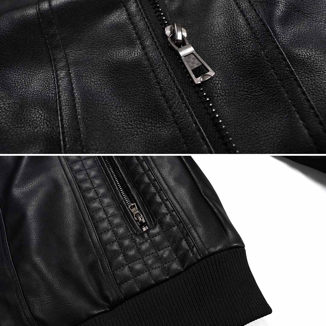 Winterjacke Biker Herren | Jacke Kurz mit Kapuze und Reißverschluss-Details