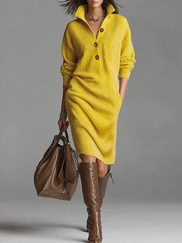 Lila – Women's Midi Dress with Button Closure - Image 1