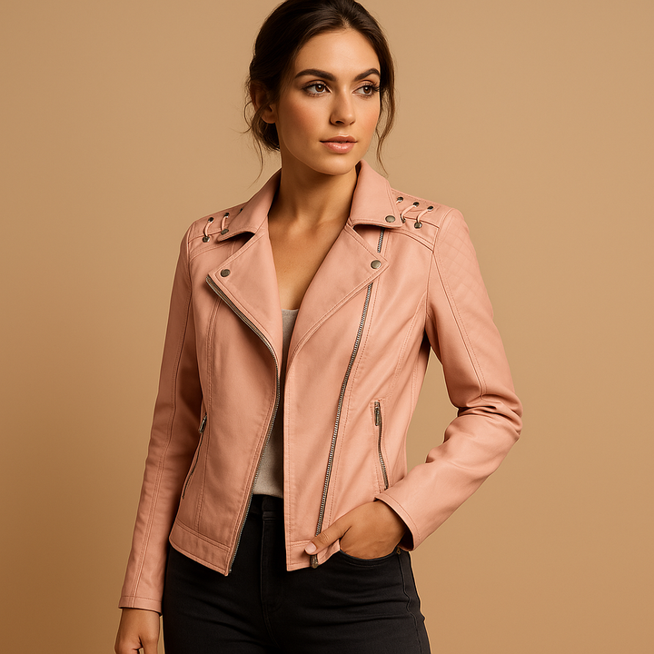 Damen-Bikerjacke aus Kunstleder mit Reißverschluss
