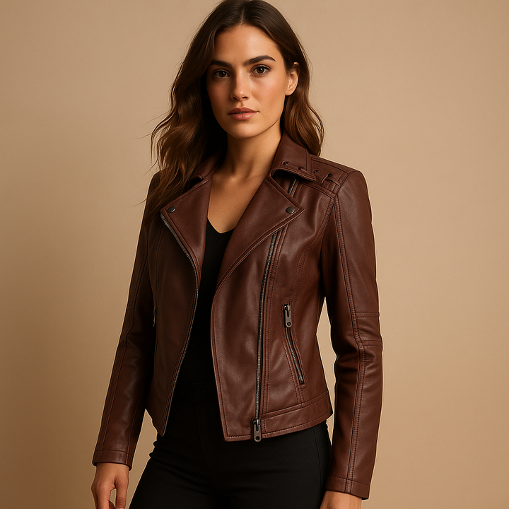 Damen-Bikerjacke aus Kunstleder mit Reißverschluss