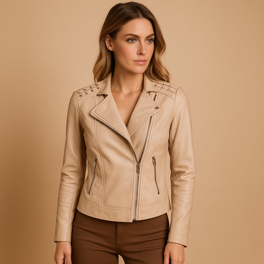 Damen-Bikerjacke aus Kunstleder mit Reißverschluss