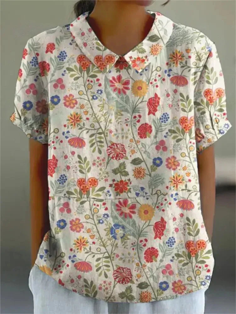 Mila – Florale Leinen Kurzarm Bluse