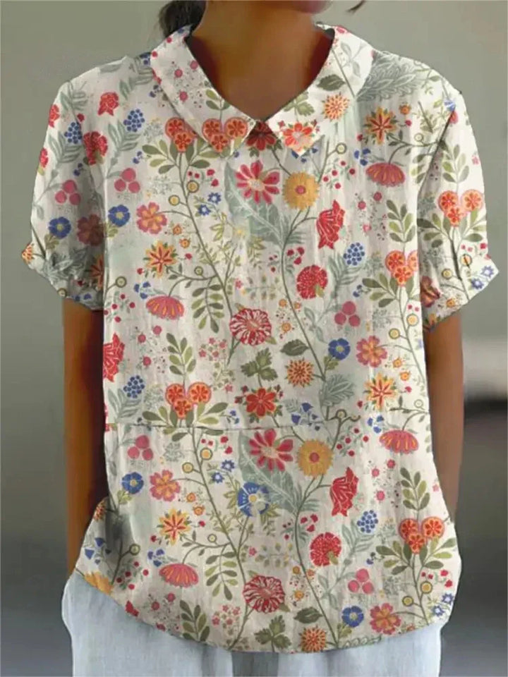 Mila – Florale Leinen Kurzarm Bluse