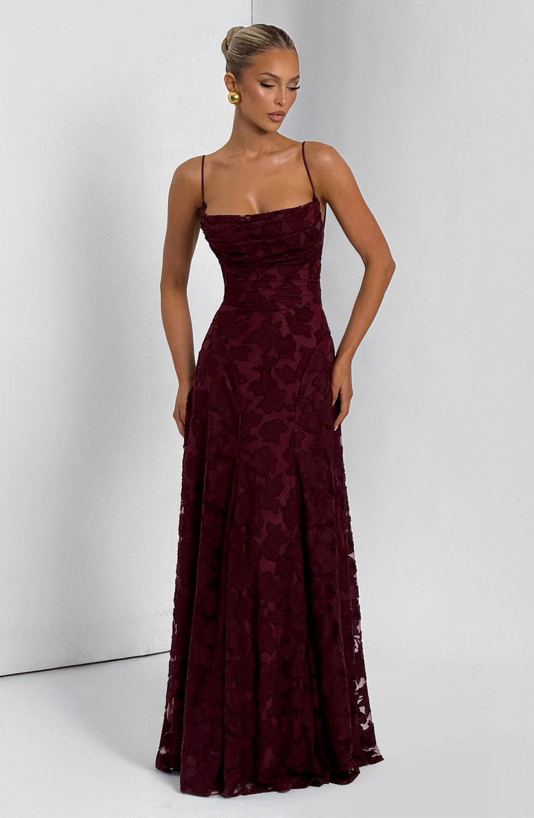 Damen Maxikleid mit Blumenstruktur