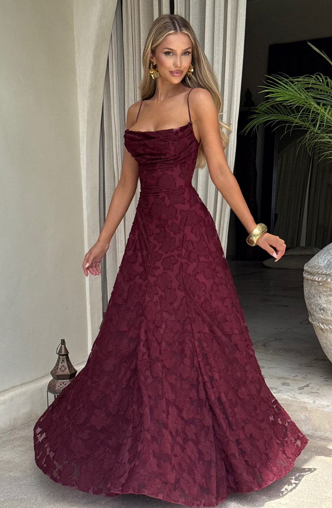 Damen Maxikleid mit Blumenstruktur