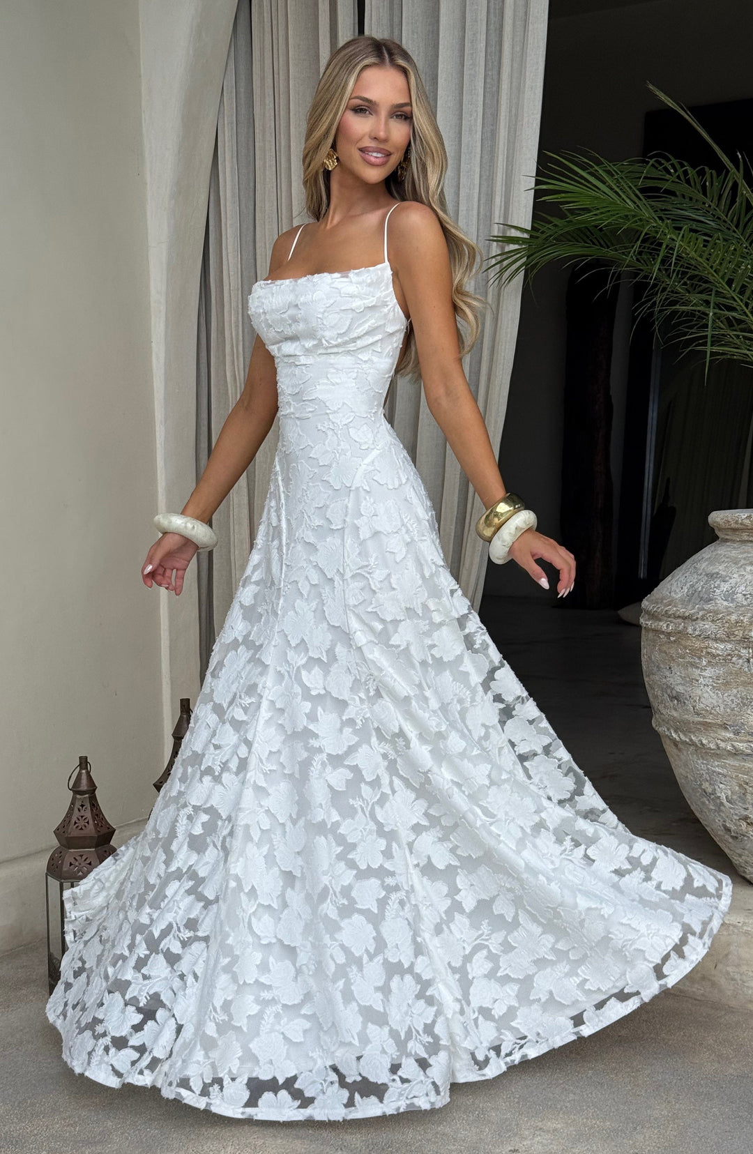 Damen Maxikleid mit Blumenstruktur