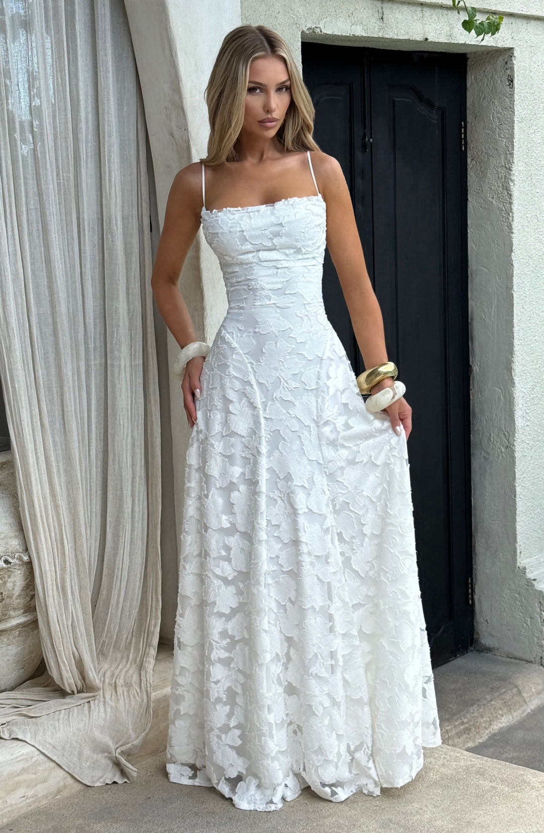 Damen Maxikleid mit Blumenstruktur