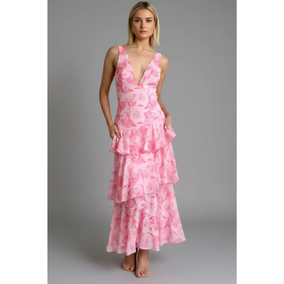 Gesine | Damen Maxikleid Für Sommer Mit V Ausschnitt