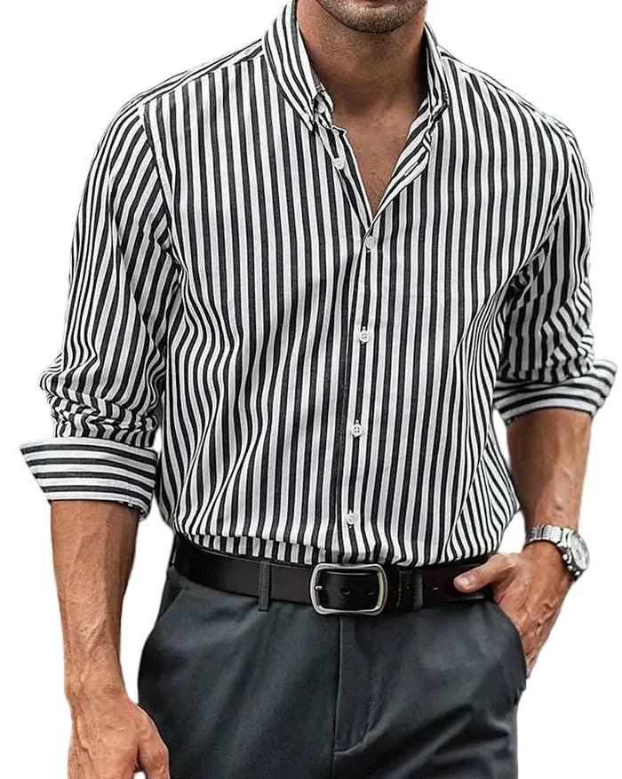 Gestreiftes Herrenhemd mit Knopfleiste und strukturiertem Kragen-Men Shirt-Alpenkind
