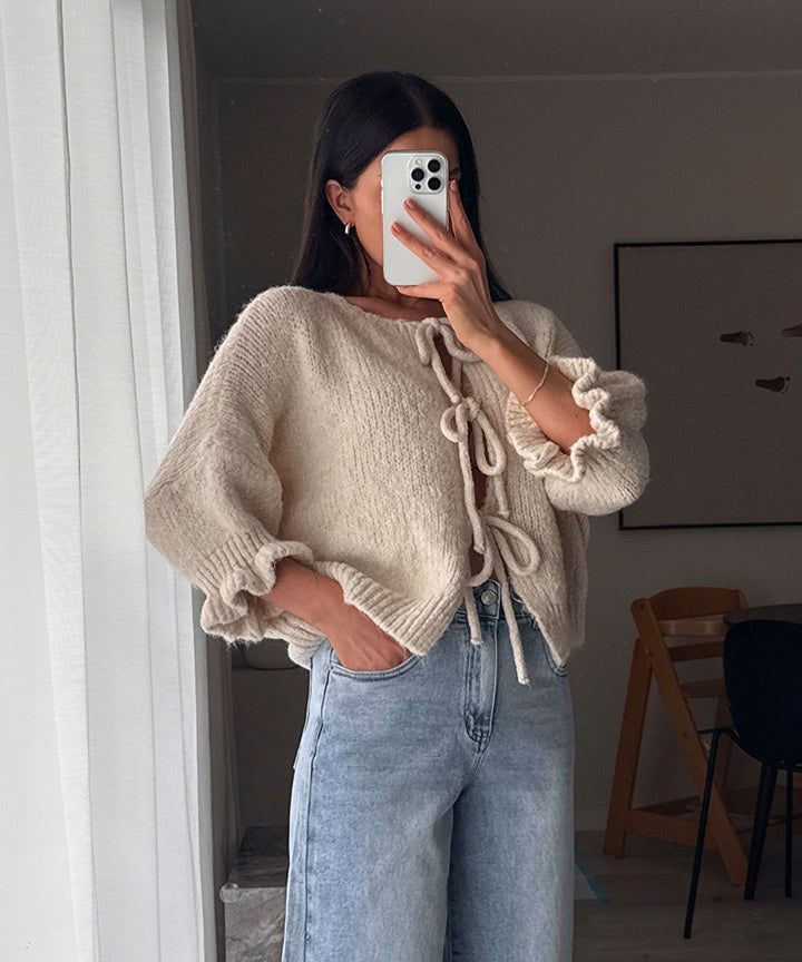 Cardigan Schleife Fia Dreiviertel Beige Ladypolitan ♡