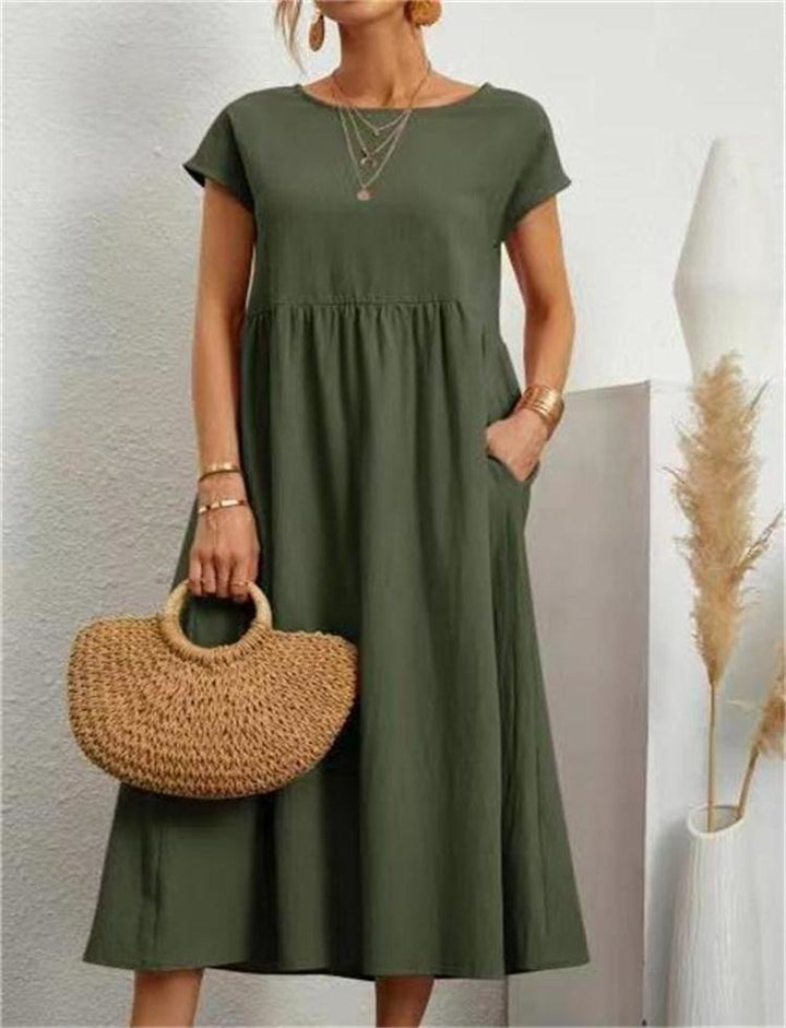 Lotta – Locker geschnittenes Damen Midi-Kleid mit Rundhalsausschnitt