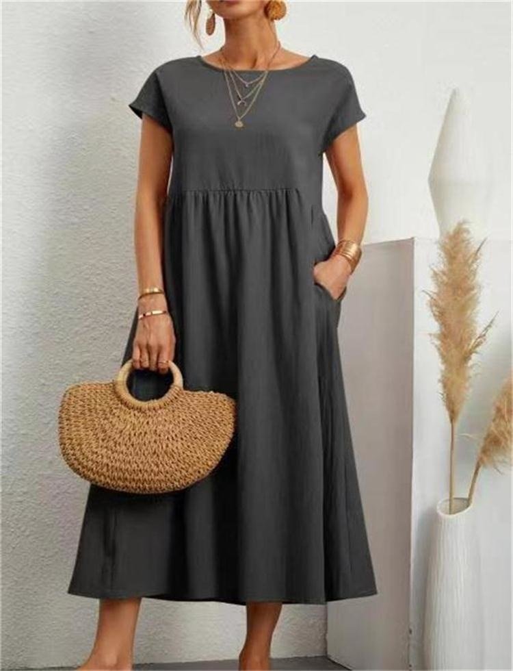 Lotta – Locker geschnittenes Damen Midi-Kleid mit Rundhalsausschnitt