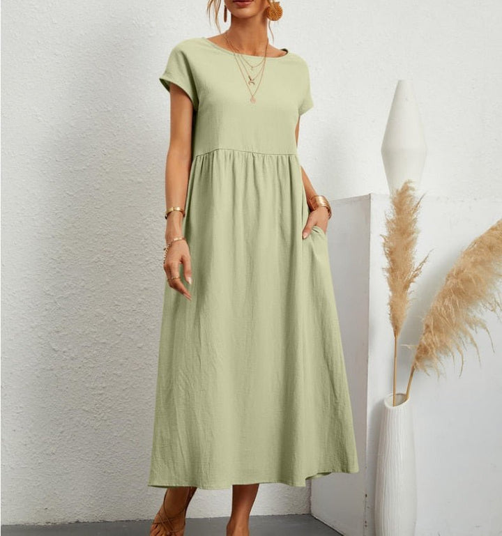 Lotta – Locker geschnittenes Damen Midi-Kleid mit Rundhalsausschnitt