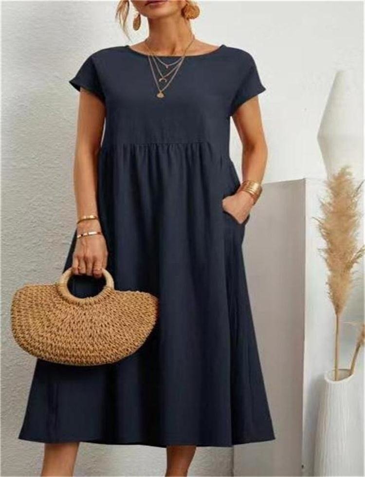 Lotta – Locker geschnittenes Damen Midi-Kleid mit Rundhalsausschnitt