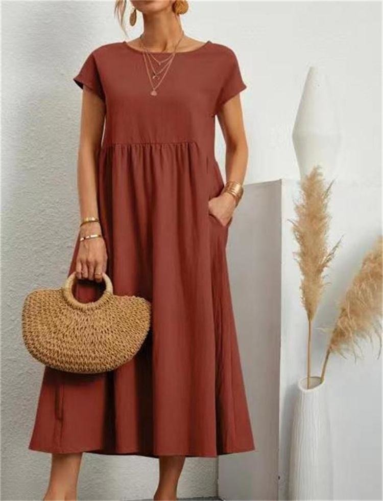 Lotta – Locker geschnittenes Damen Midi-Kleid mit Rundhalsausschnitt